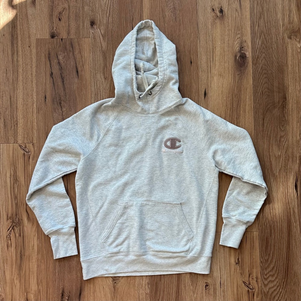 Champion Kids Gray Heather Raglan‎ Hoodie Sweatshirt Embroidered Logo XS
